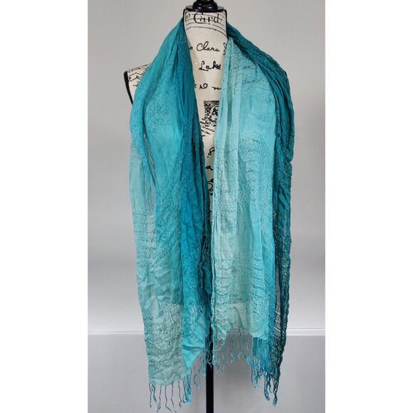 Women's Lightweight Accessory Scarf Teal Pink‎ Tassel Stripe - Set of 2 - Picture 6 of 6